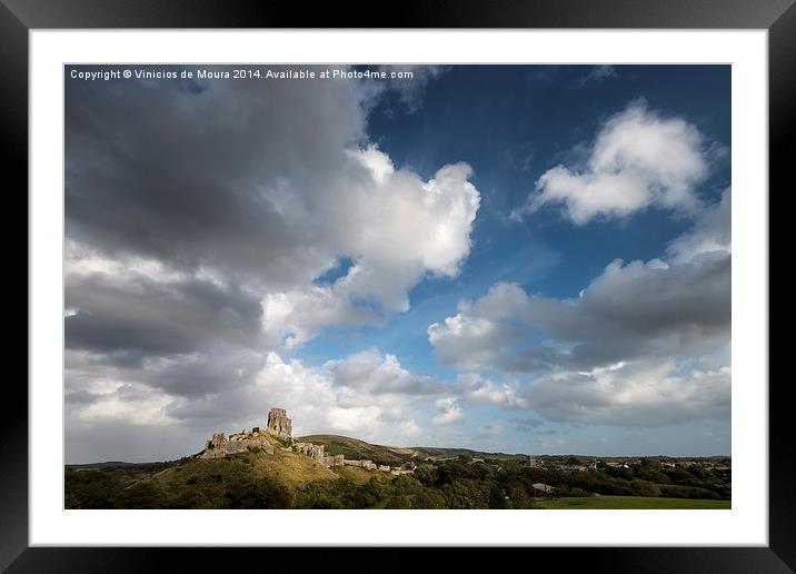 Cloudy day over Corfe Castle Framed Mounted Print by Vinicios de Moura
