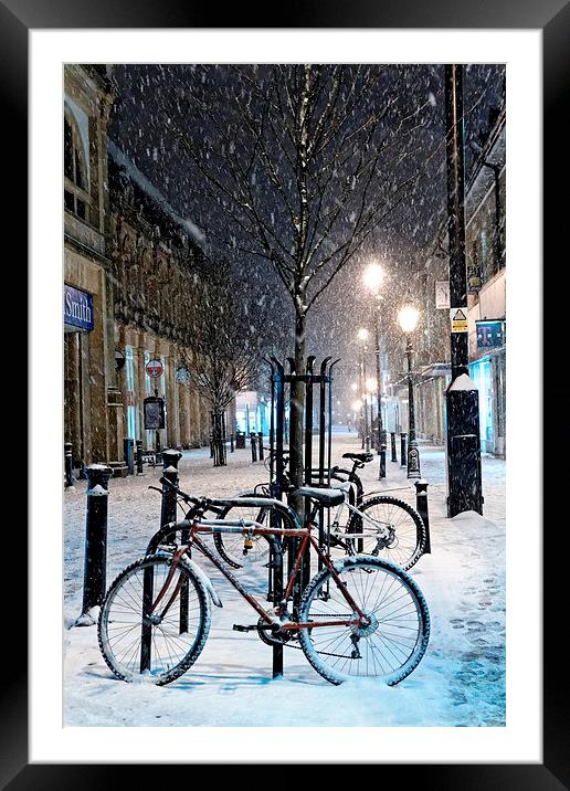  Cycles in the Snow, Cambridge Street, Harrogate Framed Mounted Print by Paul M Baxter