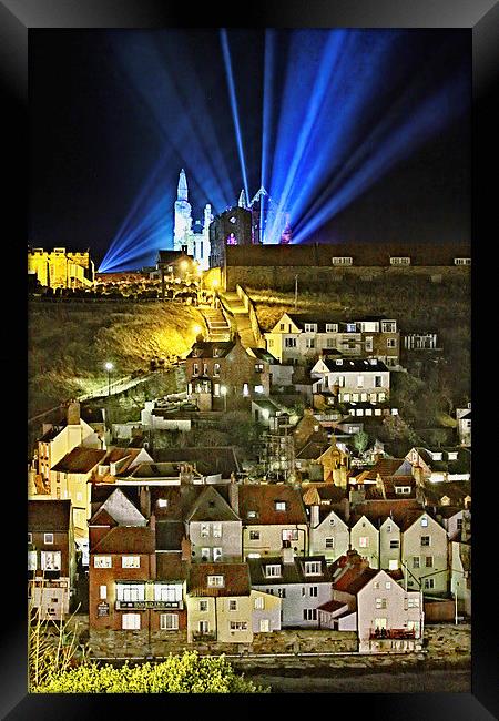  Whitby Abbey Laser Lights on a Gothic Victorian N Framed Print by Paul M Baxter