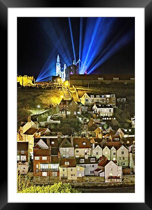  Whitby Abbey Laser Lights on a Gothic Victorian N Framed Mounted Print by Paul M Baxter