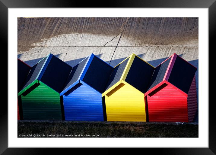 Whitby Beach Huts in Sun and Shadow  Framed Mounted Print by Paul M Baxter