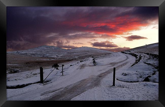 Winter Sunset West Mill and Yes Tor Framed Print by Jon Short