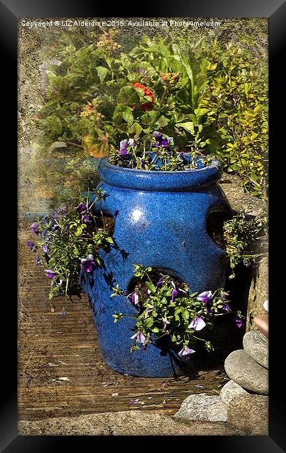 The Enchanting Blue Strawberry Pot Framed Print by LIZ Alderdice