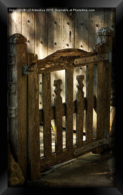 Wooden Gate Framed Print by LIZ Alderdice