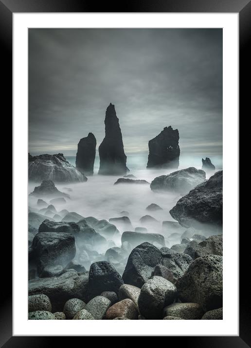 Icelandic Storm Beach and Sea Stacks. Framed Mounted Print by Natures' Canvas: Wall Art  & Prints by Andy Astbury