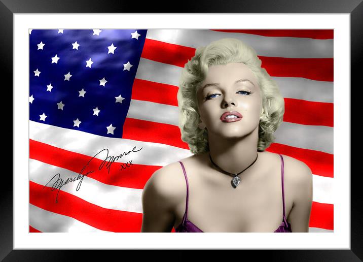 American Icon: Vivid Monroe Monochrome Framed Mounted Print by David Tyrer