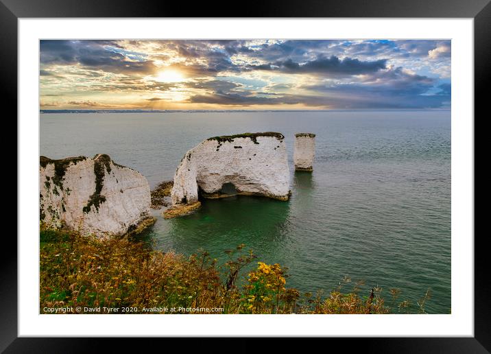 Twilight Glow Over Old Harry Rocks Framed Mounted Print by David Tyrer