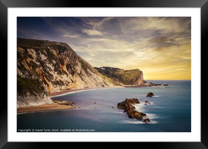 Sunset Serenity at Dorset's Man O' War Bay Framed Mounted Print by David Tyrer