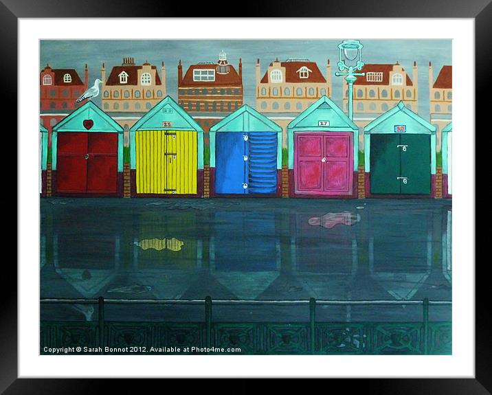 Hove Beach Huts painting Framed Mounted Print by Sarah Bonnot