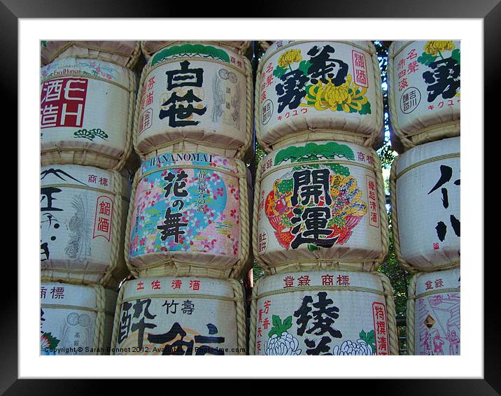 Sake barrels Tokyo Framed Mounted Print by Sarah Bonnot