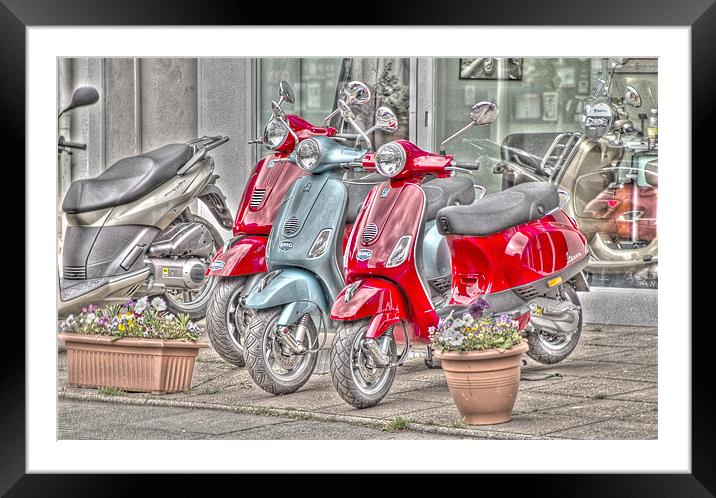 Three Vespa Scooters Framed Mounted Print by Zachary Bloom