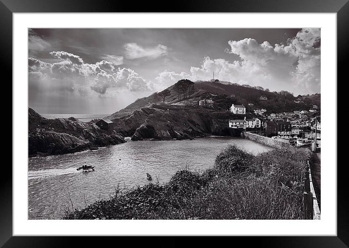 Polperro Harbour Framed Mounted Print by David Yeaman