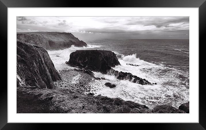 Stormy Lands End Framed Mounted Print by David Yeaman