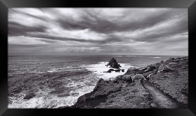 Stormy Lands End Framed Print by David Yeaman