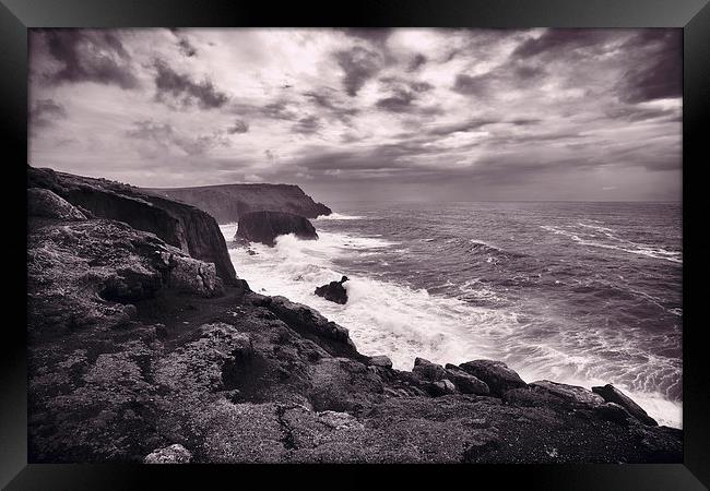 Stormy Lands End Framed Print by David Yeaman