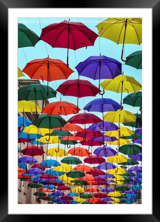 Umbrellas in Bath, UK Framed Mounted Print by Pauline Tims