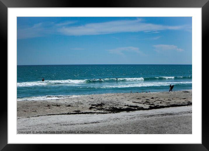 Surfs Up at Cocoa Beach Framed Mounted Print by Judy Hall-Folde