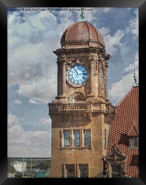 Train Station Clock Tower Framed Print by Judy Hall-Folde