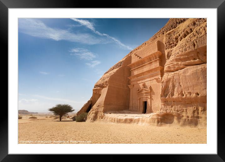 Mada'in Saleh desert tomb Framed Mounted Print by P H