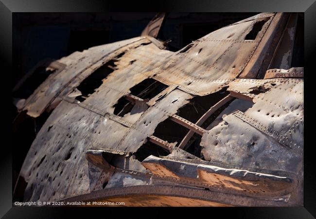 Crashed Catalina Warplane Framed Print by P H