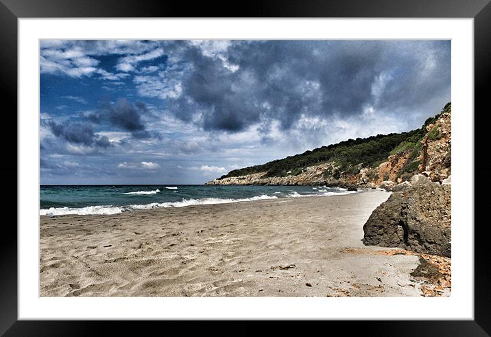 Sandy beach, Menorca Framed Mounted Print by suzie Attaway