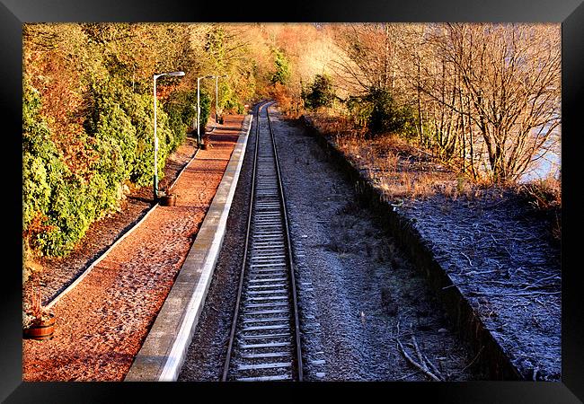 Snowy Train Tracks at Lock Awe, Scotland Framed Print by Elaine Steed