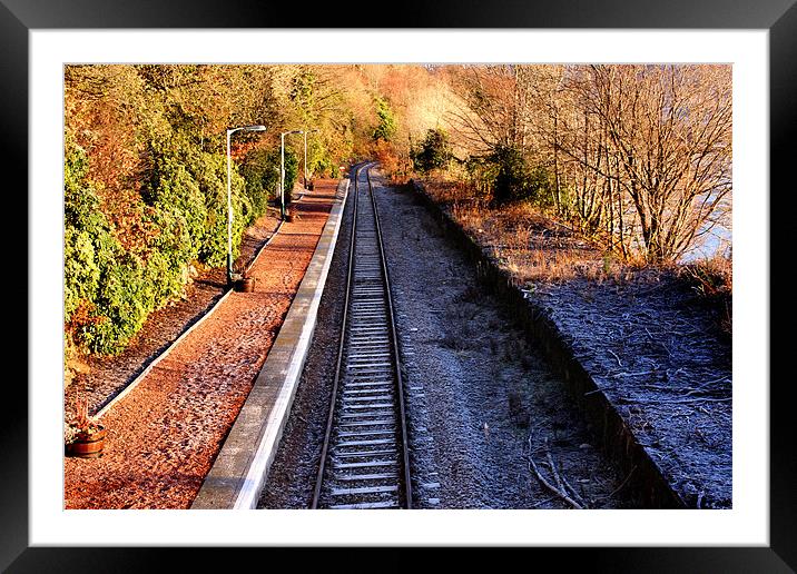 Snowy Train Tracks at Lock Awe, Scotland Framed Mounted Print by Elaine Steed