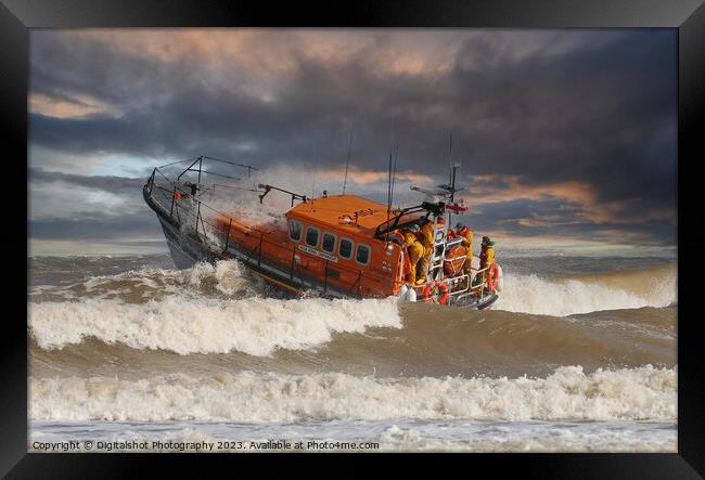 RNLI Lifeboat "Into the storm"  Framed Print by Digitalshot Photography