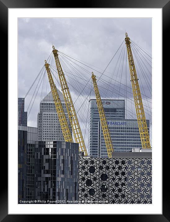 Canary Wharf & O2 Arena Framed Mounted Print by Philip Pound