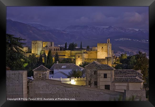 Alhambra Palace Granada at Night Framed Print by Philip Pound