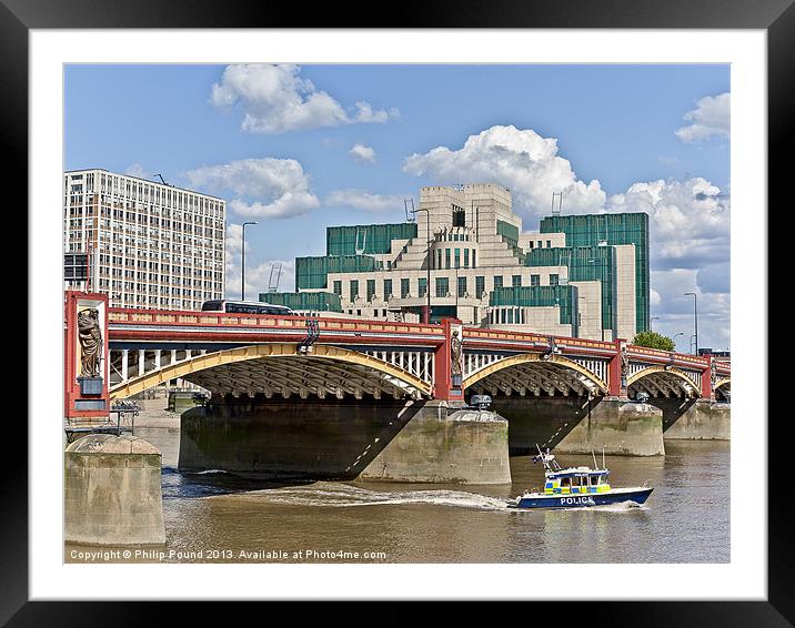 Police Speedboat at Vauxhall Bridge Framed Mounted Print by Philip Pound