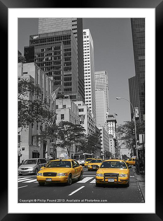 New York Yellow Cabs Framed Mounted Print by Philip Pound