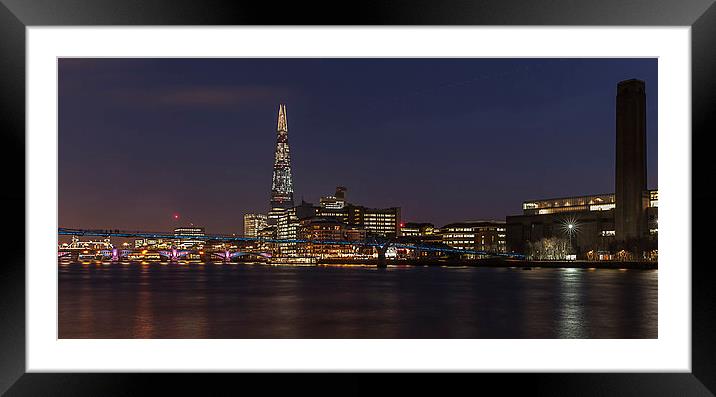 Millenium Bridge & Shard At Night Framed Mounted Print by Philip Pound