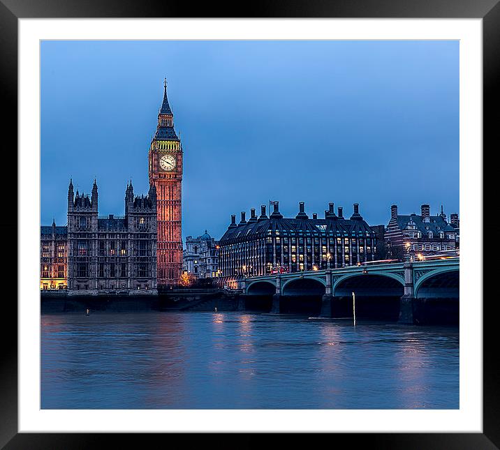 Big Ben London By Night Framed Mounted Print by Philip Pound