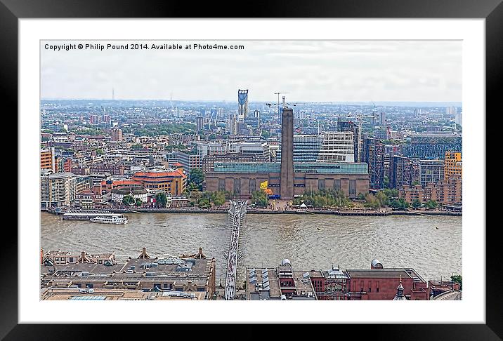  Tate Modern and Millenium Bridge from the top of  Framed Mounted Print by Philip Pound