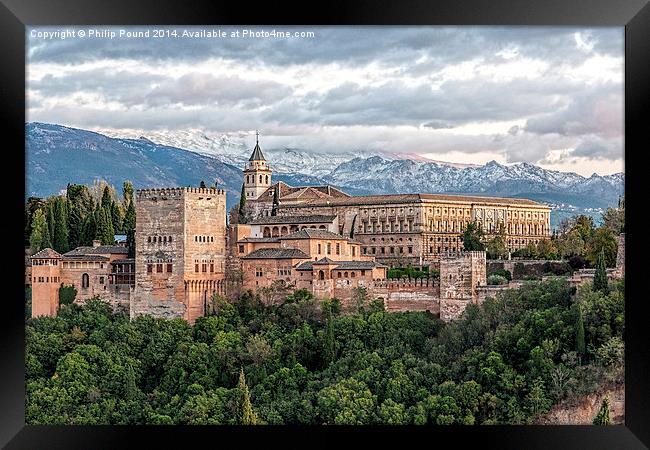  Sun sets on the Alhambra Palace in Granada Framed Print by Philip Pound