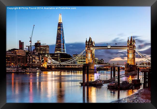  Tower Bridge and the Shard At Night Framed Print by Philip Pound