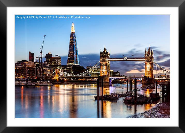  Tower Bridge and the Shard At Night Framed Mounted Print by Philip Pound