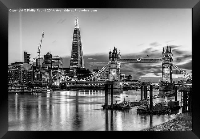  London's Tower Bridge, Shard and City Hall - a bl Framed Print by Philip Pound