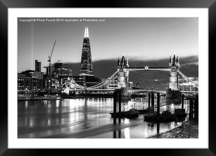  Night view of Tower Bridge and the City of London Framed Mounted Print by Philip Pound