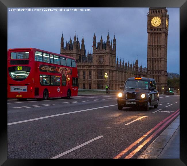  London Bus and Taxi with Big Ben Framed Print by Philip Pound