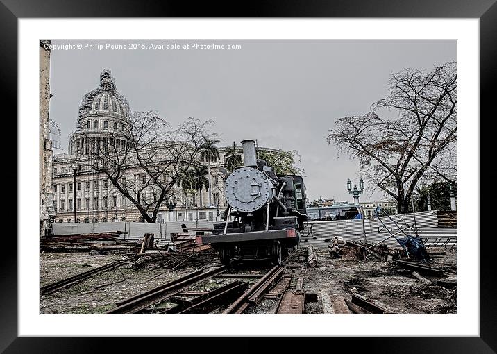 Old American steam train in Old Havana in Cuba  Framed Mounted Print by Philip Pound