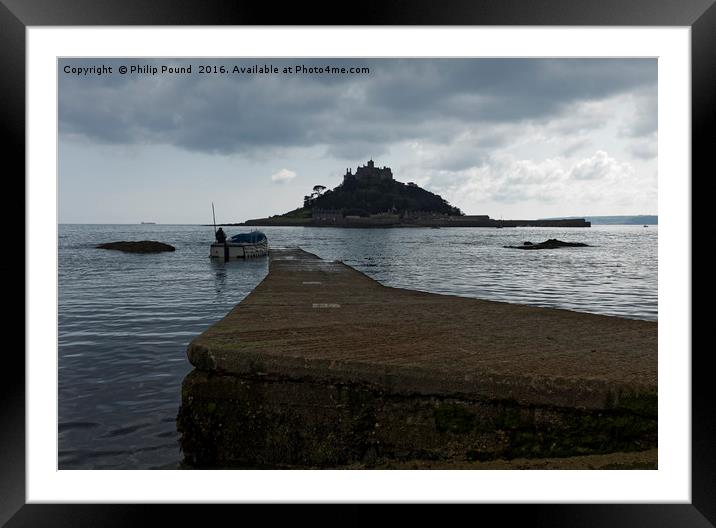 Boat leaves the mainland for St Michael's Mount Framed Mounted Print by Philip Pound