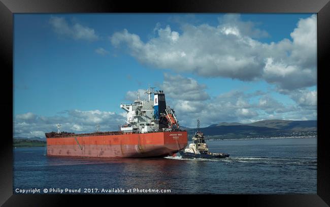 Container Ship and Tug on River Clyde Framed Print by Philip Pound