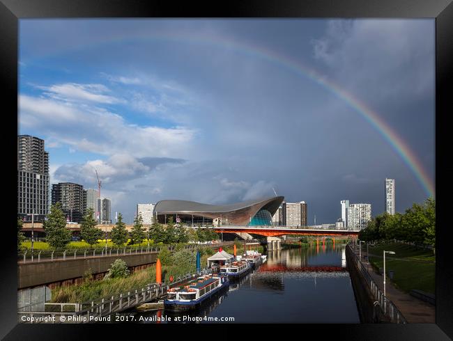 Rainbow over the Aquatic Centre in London's East E Framed Print by Philip Pound