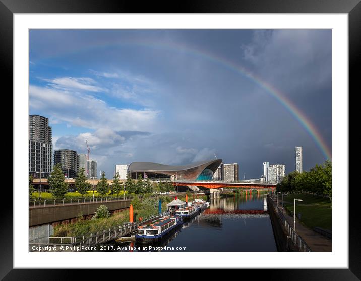 Rainbow over the Aquatic Centre in London's East E Framed Mounted Print by Philip Pound