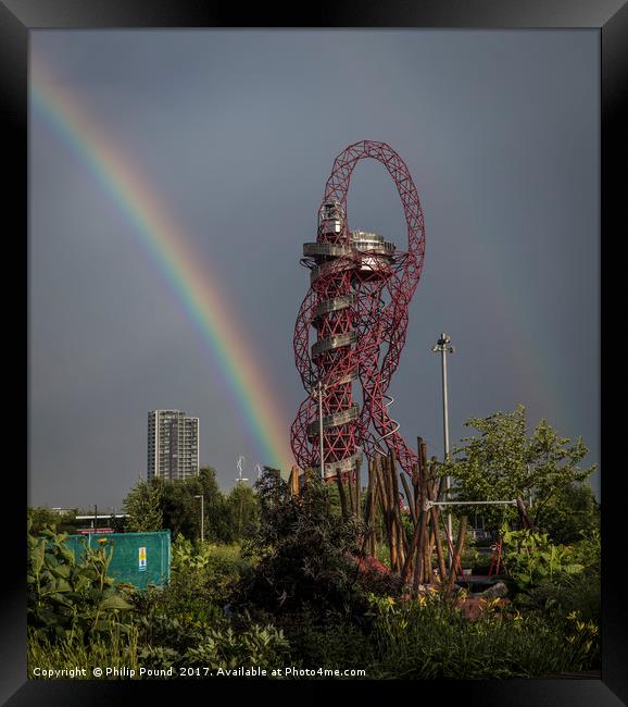 Double Rainbow over ArcelorMittal Sculpture in Str Framed Print by Philip Pound