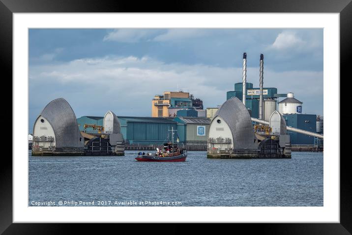 Tug passing through Thames Barrier at Woolwich Framed Mounted Print by Philip Pound