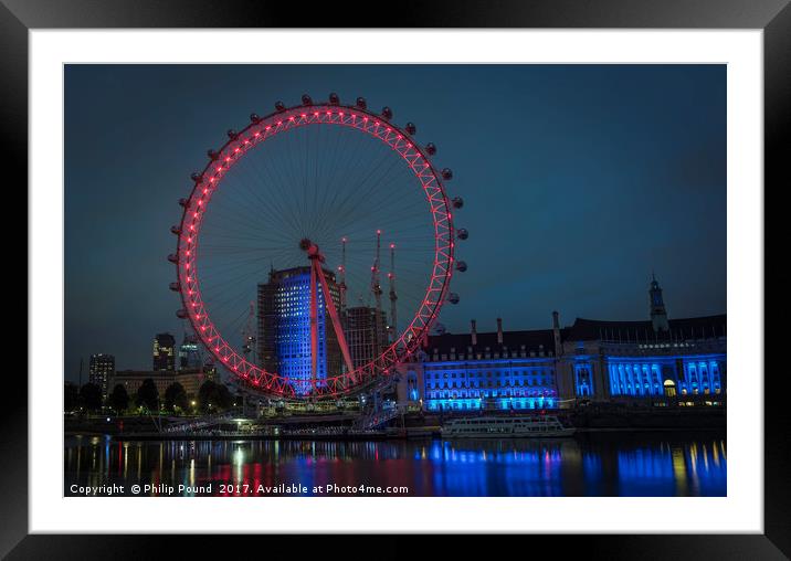 London Eye at Night Framed Mounted Print by Philip Pound