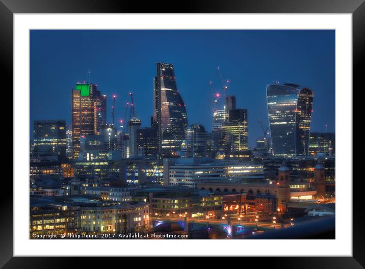 City of London at Night Framed Mounted Print by Philip Pound